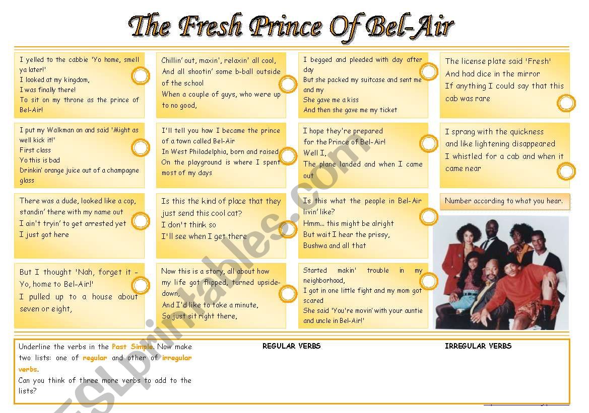 Song: the fresh prince of Bel-Air [listening & grammar] lyrics included ((2 pages)) ***editable